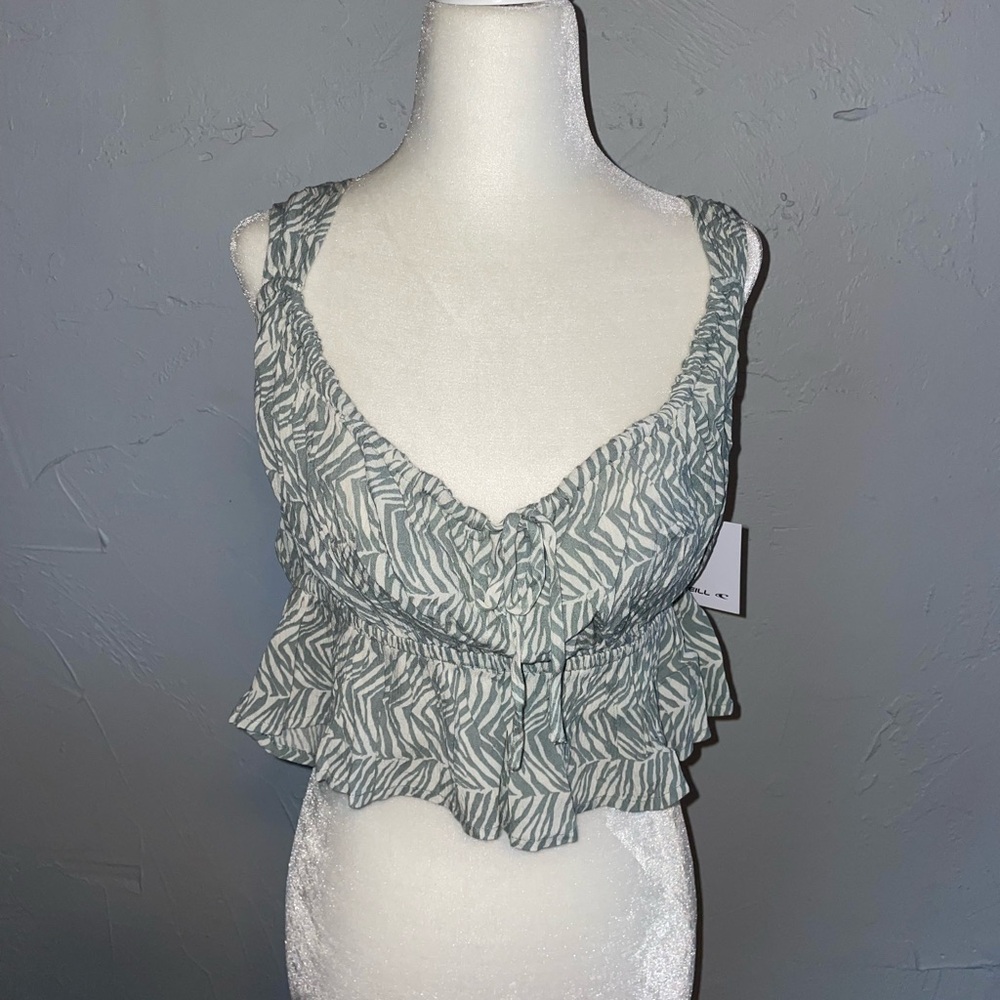 NWT O’Neill Gabbie Crop Top Green White Size XL